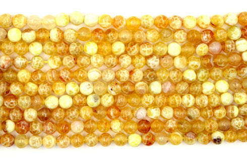 Yellow Fire Agate Gemstone Beads, 8mm, Faceted